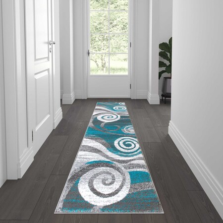 Flash Furniture Turquoise 2' x 7' Modern Swirl Pattern Area Rug OKR-RG1103-27-TQ-GG